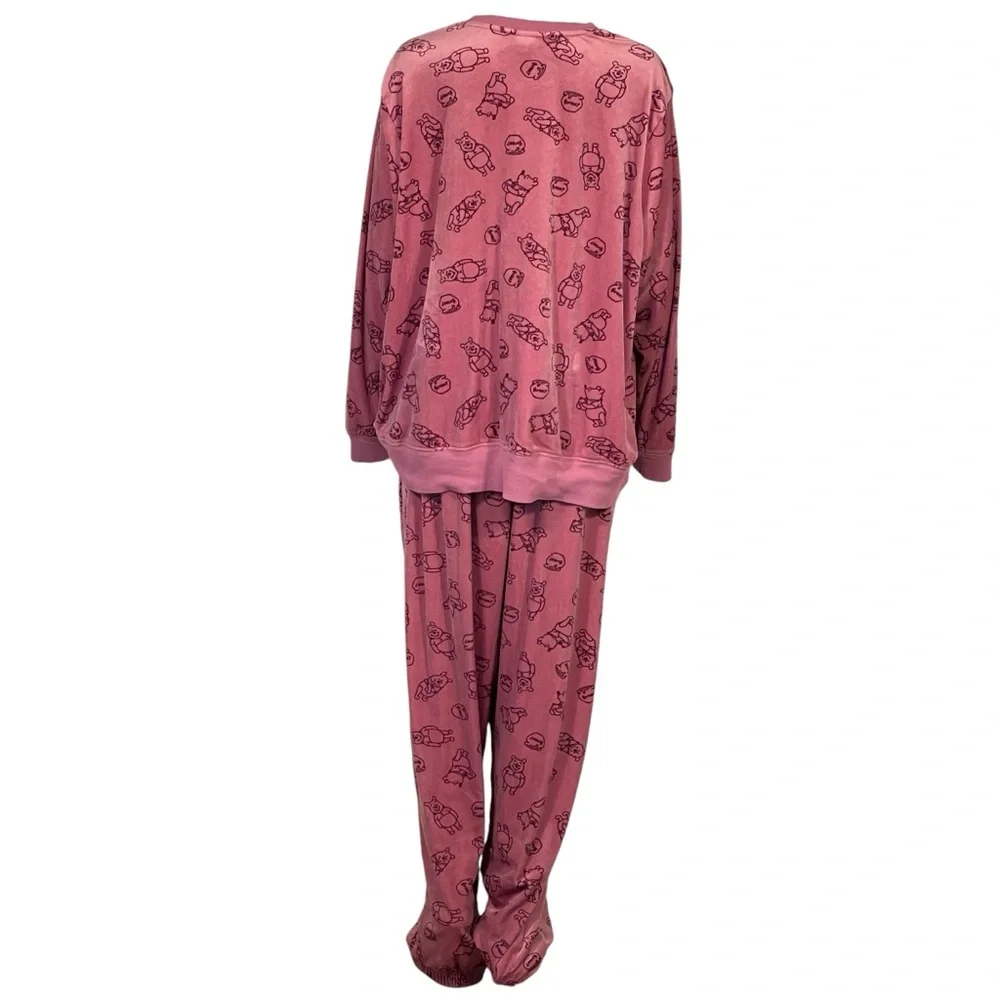 Disney Winnie The Pooh Stretch Velour Pink 2 Piece Pajamas Loungewear Womens XXL